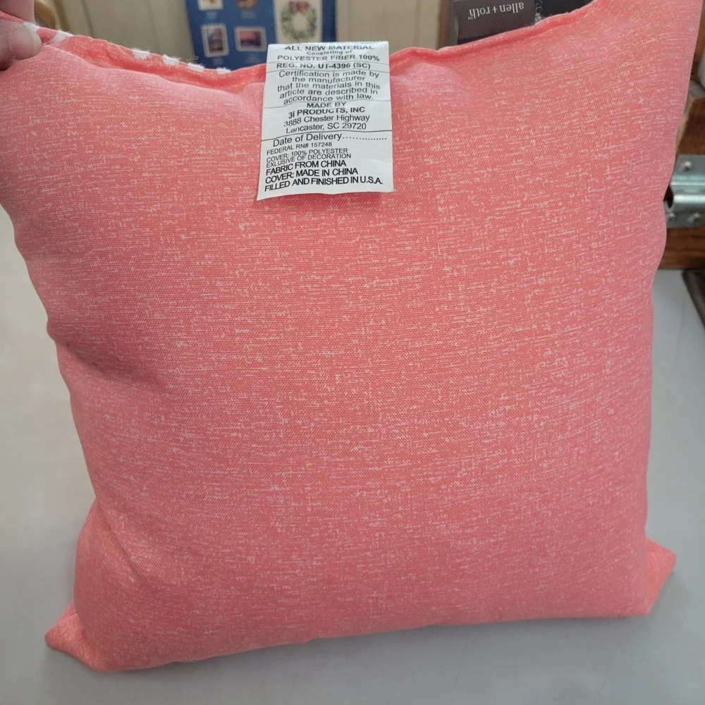 Allen + Roth Coral Stitched Calypso Decorative Throw Pillow 16x16 Geometric Pink